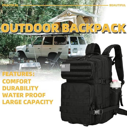 Military 45L Tactical Assault Backpack 3 day assault pack with Molle Waterproof backpack Rucksack for Tactical Backpacks - color: Black