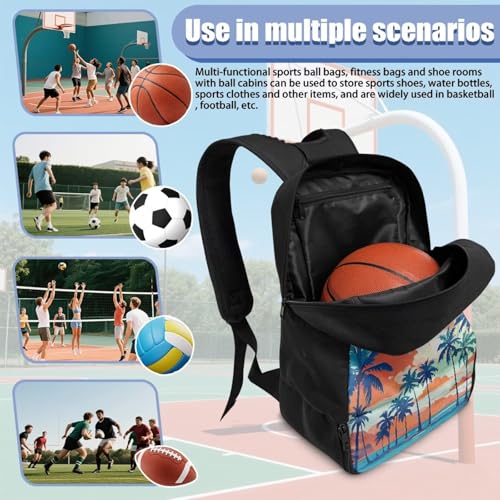 18.5in Basketball Backpack Basketball Bag with Shoe Compartment & Ball Holder, Waterproof Bag for Soccer Volleyball - color: Coconut Tree Anime Print