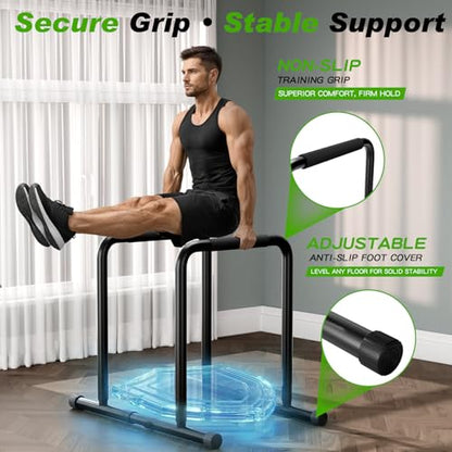 ZCMHAXJ Dip Bar with Dual Inner Connectors, Adjustable Height & Width Parallel Bars, 1100LBS Heavy Duty Calisthenics Bars, Stable Design Calisthenics Equipment Dip Bars for Home Strength Training