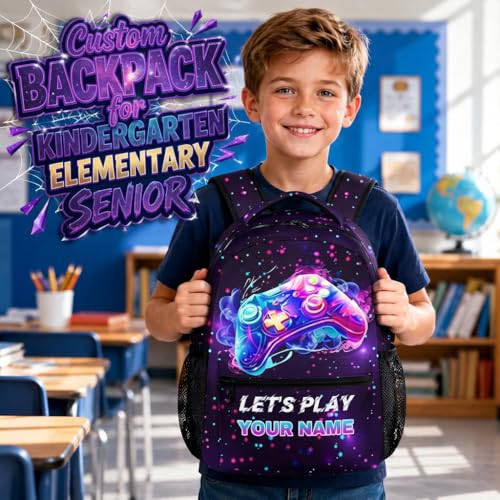 Backpack for Kids Boys Teens, Custom Gamer Schoolbag for Children Kindergarten Elementary Primary Middle College, 17 Inch Personalized Durable Gaming Bookbag for Travel Hiking - color: Game5