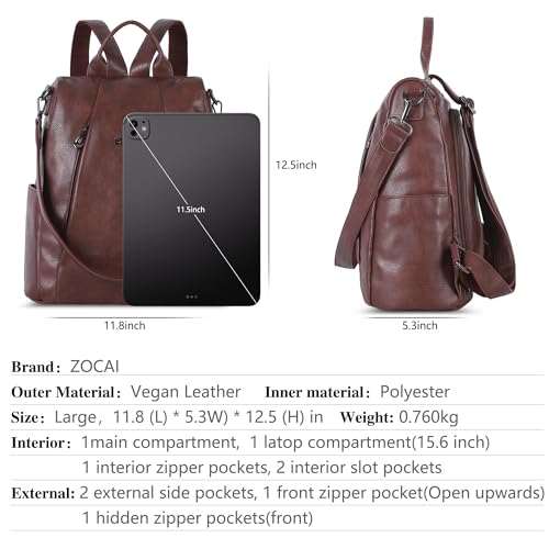 ZOCAI Backpack Purse for Women Medium Anti-Theft Backpacks Purses Design Leather Shoulder Bags with Removable Strap - color: Wine