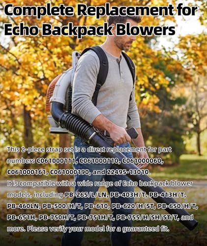 2PCS C061000111 & C061000110 Backpack Blower Straps Replacement for Echo PB-265LN, PB-500, PB-620, PB-650, PB-755 & More Models – Heavy-Duty Adjustable Shoulder Harness Pair - color: Black, style: C061000111 & C061000110