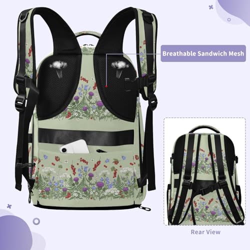 Travel Backpack with Shoe Compartment, 20L Large Capacity Laptop Backpack for Men Women, Wildflowers Daypack for Traveling Hiking Carry On