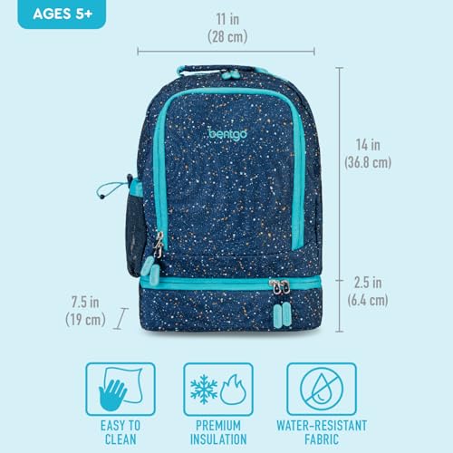 Bentgo Kids 2-in-1 Backpack & Insulated Lunch Bag - Confetti Designed 16” Backpack for School & Travel -, Durable, Water Resistant, Padded, & Large Compartments (Confetti Edition - Abyss Blue) - color: Confetti Edition - Abyss Blue