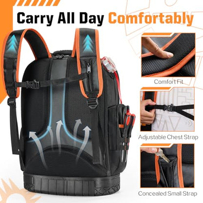 Golkcurx Tool Backpack, Heavy Duty Backpack Tool Bag, 1680D Tools Carrier for Electrician, Durable and Molded Base