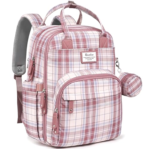 RUVALINO Diaper Bag Backpack, Multifunction Travel Pack Maternity Baby Changing Bags, Large Capacity, Waterproof, Pink Plaid - color: Pink Plaid