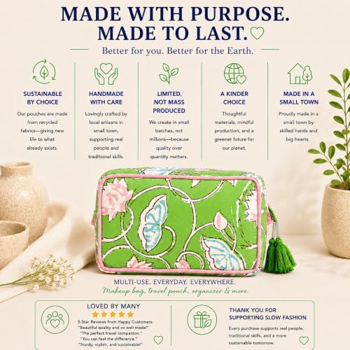 Huar Travel Makeup Bag- Large Capacity Cosmetic Bags for Women - color: Lime & Pink Floral