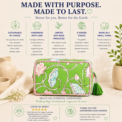 Huar Travel Makeup Bag- Large Capacity Cosmetic Bags for Women - color: Lime & Pink Floral
