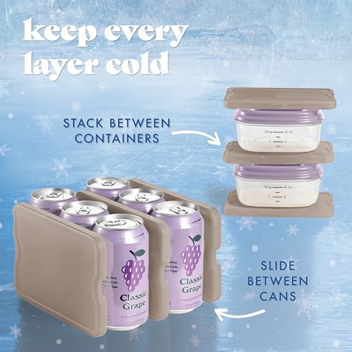 Cool Coolers by Fit & Fresh 4 Pack XL Slim Ice Packs, Quick Freeze Space Saving Reusable Ice Packs for Lunch Boxes or Coolers - color: Taupe (4 Pack)