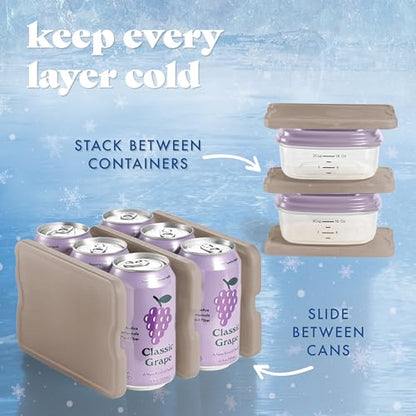 Cool Coolers by Fit & Fresh 4 Pack XL Slim Ice Packs, Quick Freeze Space Saving Reusable Ice Packs for Lunch Boxes or Coolers - color: Taupe (4 Pack)
