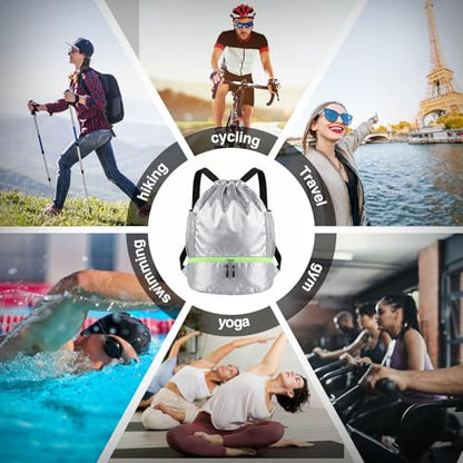 6 Pack Gym Drawstring Backpack Bags Bulk with Shoe Compartment for Sports Wet Proof Pocket for Men Women Large(Grey, Navy Blue) - color: Grey, Navy Blue