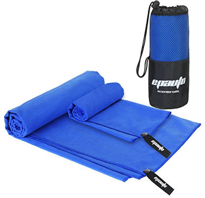EPAuto 2-Pack Microfiber Quick Dry Towel Set - Lightweight, Super Absorbent & Compact Travel Towels (60"x30" & 24"x15") for Gym, Camping, Beach, Yoga & Backpacking, Blue - color: Blue