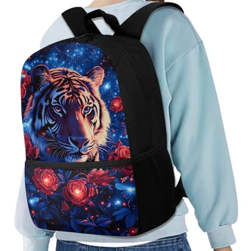 Aesthetic Tiger Backpack for Kids Girls Backpack with Lunch Box Water Bottle Carrier and Zipper Pencil Case 4PCS Set Bookbag with Front Pocket for School 17 inch Large Capacity School Bag - color: Aesthetic Tiger-2