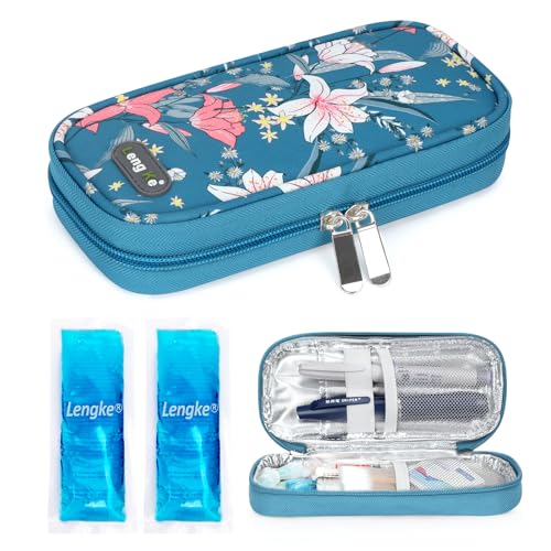 YOUSHARES Insulin Cooler Travel Case TSA Approved Medication Diabetic Supplies Cooler For Travel Refrigerated Medicine Organizer Bag With 2 Ice Pack - color: Lily