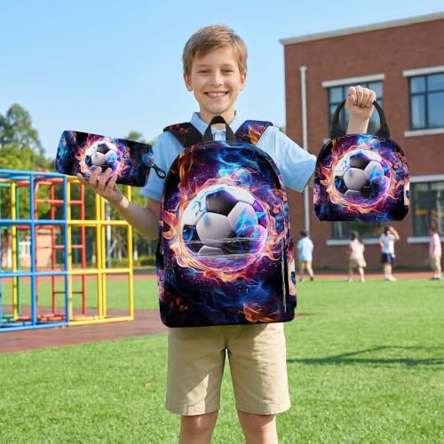 3PCS Boys Soccer Backpack, Bookbag for Kids Boys with Lunch Box, 17 Inch Soccer Teens Back to School Bag Set, Laptop Backpack for Mens School/Daypack - color: Soccer