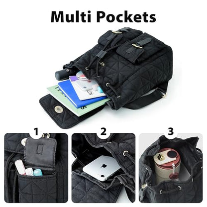 REVOTRA Small Backpack for Women, Mini Puffer Purse with Anti-theft Pocket, Small Waterproof Purse with Magnetic Closure & Multi-Pocket, Lightweight Quilted Daypack for Work, Travel, School - color: Black Magnetic Backpack