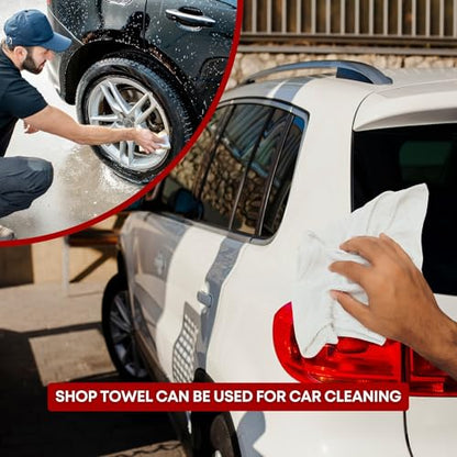 Cotton Shop Towels Cleaning Rags 108 Pack, 12x14 Inch 100% Cotton Bulk - Dye-Free Lint-Free Shop Rags Cleaning Cloths for Bar, Car, Garage, Automotive and Kitchen - White - color: White - 108 Pack