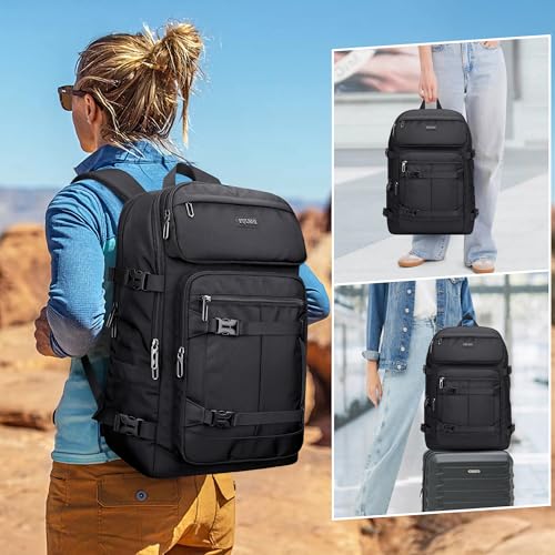 PIJUSHI Travel Backpack for Women Men Flight Aprroved Carry on Bag Large Casual Luggage Backpack Fit 16 inch Laptop(PE050 Black) - color: Black