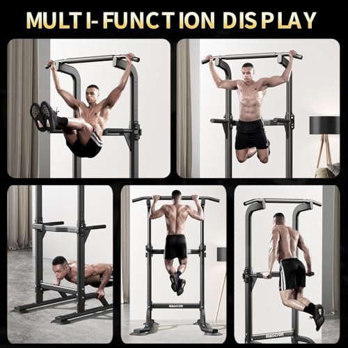 DONIUZ Power Tower Pull Up Bar and Dip Station, Multi-Function Home Gym, Strength Training Fitness Equipment, Height Adjustable - color: Black