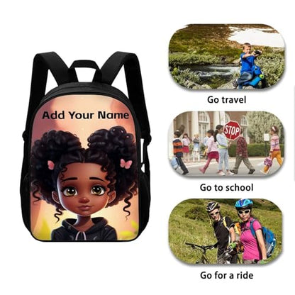 African Black Girls Backpack for School Bag for Kids 2 Grade/3Rd Grade Custom Name Book Bag Age 8-10/10-12 Elementary School Student Personalized Back Packs - color: African Black Girl-12