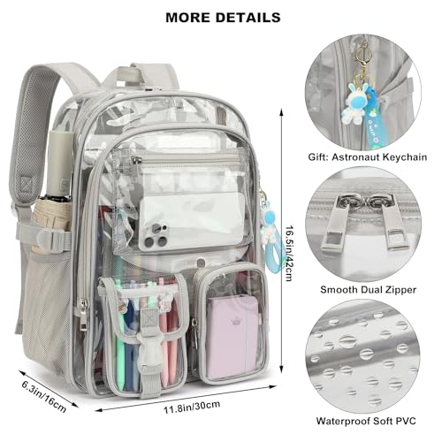 Clear Backpack Heavy Duty Transparent Backpacks Stadium Approved for School Work Sport Travel (Grey), Large - color: Grey