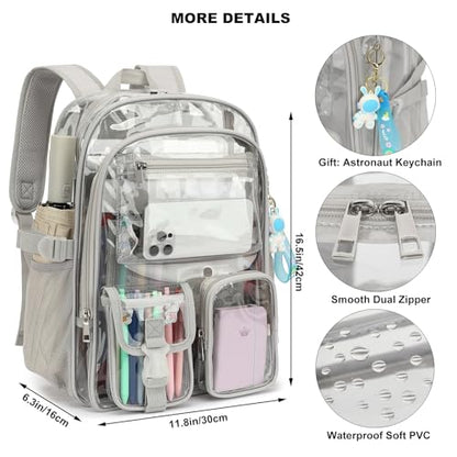 Clear Backpack Heavy Duty Transparent Backpacks Stadium Approved for School Work Sport Travel (Grey), Large - color: Grey