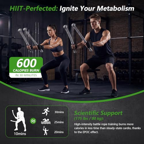 Weighted Ropeless Battle Ropes for Home Gym&Travel - 2 Pack Cordless Portable Battle Ropes, Exercise Rope Sticks for HIIT, Strength & Cardio, Fitness Enthusiasts and Athletes