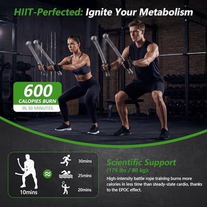 Weighted Ropeless Battle Ropes for Home Gym&Travel - 2 Pack Cordless Portable Battle Ropes, Exercise Rope Sticks for HIIT, Strength & Cardio, Fitness Enthusiasts and Athletes