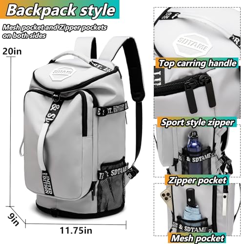 Gym Duffle Bag Backpack with Shoe Compartment,4 ways Travel Backpack for Women and Men,Multi-Functional Weekender bag with Waterproof Layer&Laptop Compartment for Fitness, Travel,Camping - color: Grey