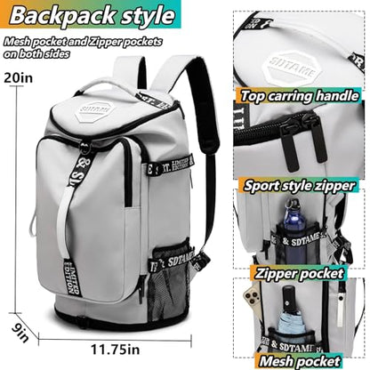 Gym Duffle Bag Backpack with Shoe Compartment,4 ways Travel Backpack for Women and Men,Multi-Functional Weekender bag with Waterproof Layer&Laptop Compartment for Fitness, Travel,Camping - color: Grey
