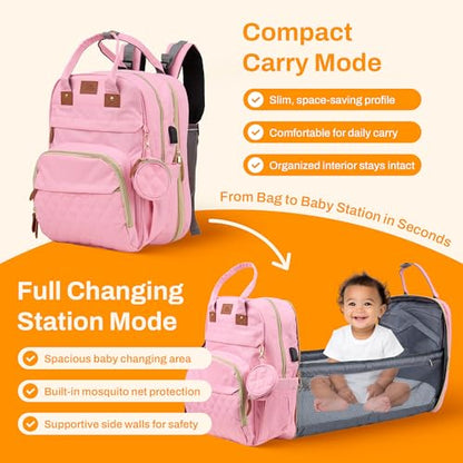Diaper Bag Backpack with Changing Station – Large Baby Diaper Bag with 19 Pockets, USB Port, Waterproof, Insulated Bottle Holders, Stroller Straps – Travel Maternity Bag – Pink - color: Pink