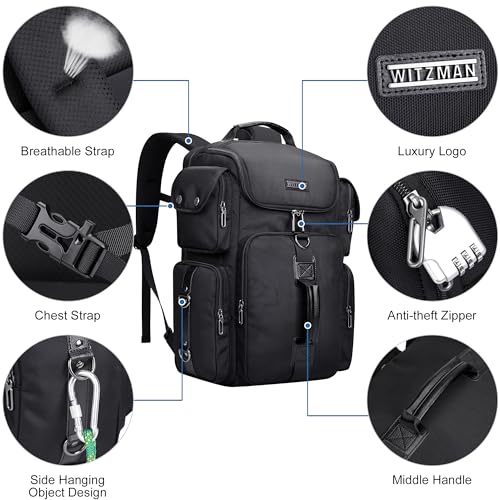 WITZMAN Travel Backpack for Men Carry-on Laptop Backpack Fit 16 Inch Airline Approved for Traveling,Casual,Commuting(B744 Black) - color: Black