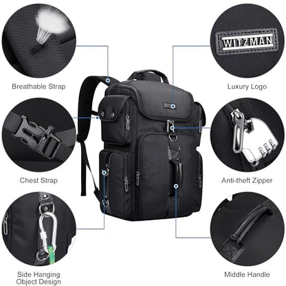 WITZMAN Travel Backpack for Men Carry-on Laptop Backpack Fit 16 Inch Airline Approved for Traveling,Casual,Commuting(B744 Black) - color: Black