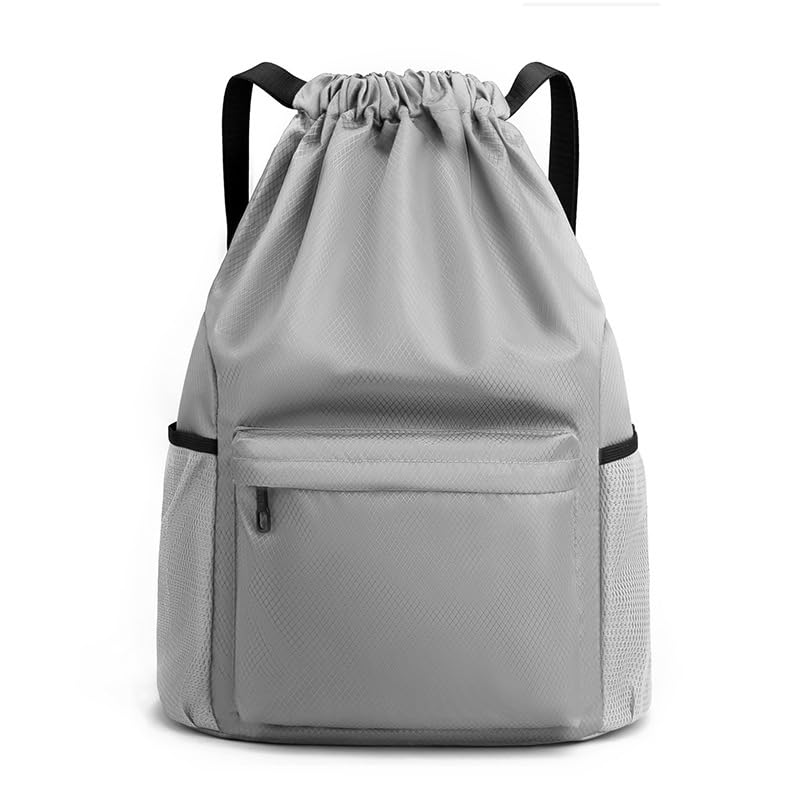 Drawstring Backpack Bag, Waterproof Draw String Back Sack with Zipper Pocket, Gym Drawstring Backpack Swimming Bag for Men Women, Pack of 1, Black - color: Coal Black, style: Backpack C