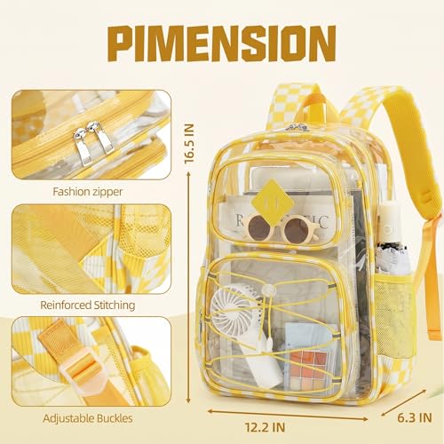 Clear Backpacks for Girls Women, Heavy Duty PVC Transparent Back Pack See Through Boys Kids Clear Bookbags for School - Checkered Yellow - color: Checkered Yellow