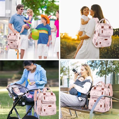Diaper Bag Backpack, Large Diaper Backpack with Portable Changing Pad, Baby Diaper Bags for Girls, Multifunction Floral Travel Backpack for Moms Dads with Insulated Pockets and Stroller Straps