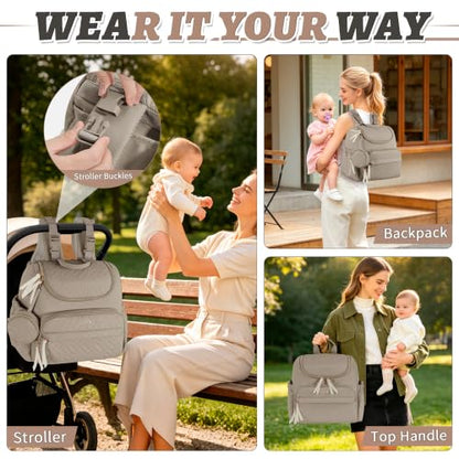 Diaper Bag Backpack, 22L Large Quilted Small Baby Bag with Changing Pad & Pacifier Case, Stroller Hooks, Easy-Access Baby Essential, Maternity Travel Backpack Unisex, Brown - color: Brown, size: Small