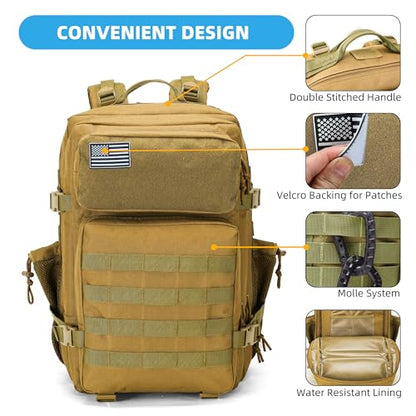 gracedon Tactical Backpack - Military Molle Bag 3 Days Pack for men and Women Large Assault Rucksack 45L (Khaki) - color: Khaki