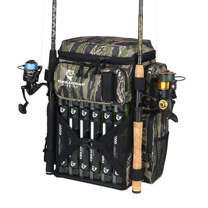 Evolution Fishing Drift Series Tackle Backpack, Outdoor Rucksack w/ 6 Fishing Tackle Trays, Heavy Duty - color: Tiger Stripe, size: 3600