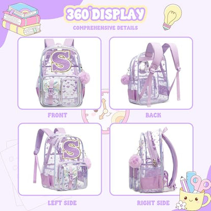 HTgroce Purple S Heavy duty Clear Backpack Kids Transparent Backpacks for School Girls Elementary Bookbag Stadium Concert College Approved See-Through School - color: Purple S