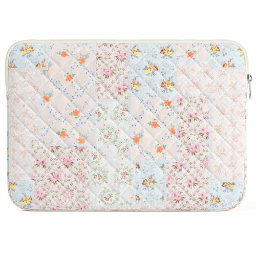 15.6 inch Cotton Quilted Laptop Sleeve for Women, Aesthetic Puffy Laptop Case Carrying Bag Compatible with MacBook 15.6, Soft Computer Liner Bag (Coloful Pin, 15.6 inch) - color: Coloful Pin, size: 15.6 inch