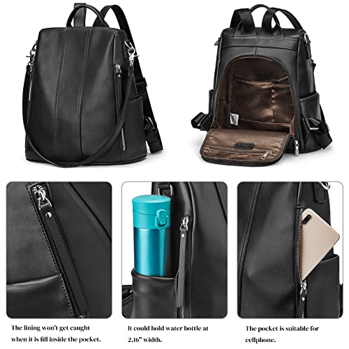 S-ZONE Leather Backpack Purses for Women Antitheft Rucksack Shoulder Bag Medium - color: 2-black