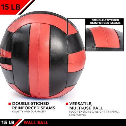 JFit Wall Ball – Premium Soft Weighted Exercise Ball for Strength, Conditioning, Gym & Home Workouts, 4-30 LB - color: Red/Black, style: 15 LB