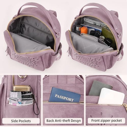 APHISON Small Backpack Purse for Women Cute PU Leather Mini Backpacks Ladies Casual Lightweight Travel Daypack Waterproof - color: 5-purple, size: Small