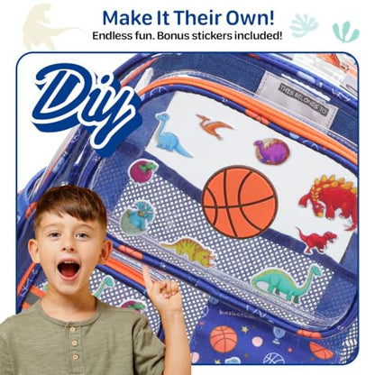 Bagseri Clear Backpack for Boys, 15 Inch Heavy Duty Kids Transparent Bookbag for School Kindergarten to 2nd Grade, Fits 12.5 Inch Folders, High Visibility Reflective Strips, Blue Basketball - color: 1pcs, A-blue Basketball, style: Backpack