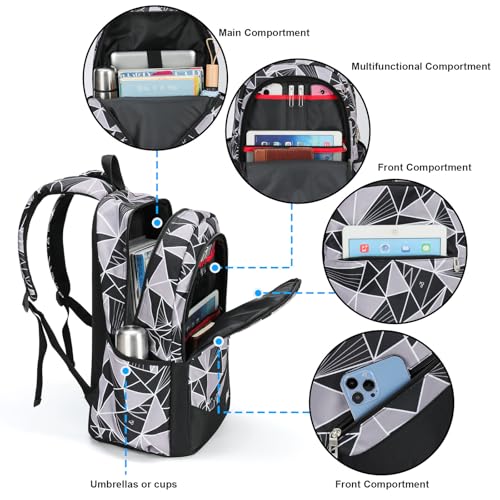 Boys' Large School Backpack, for 8-16 Years Old, Elementary - High School (Geometric black and gray, Large：19.5×7.2×13.25 inch) - color: Geometric Black and Gray