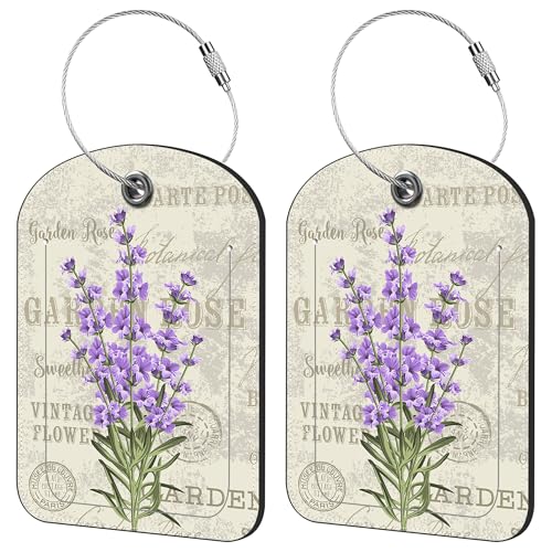 2 Pack Cute Luggage Tag for Suitcases Beautiful Purple Lavender Leather Luggage Tags with Stainless Steel Loop Privacy Flap Name Tags,Men and Women Travel Bag Suitcase Tags - color: Beautiful Purple Lavender