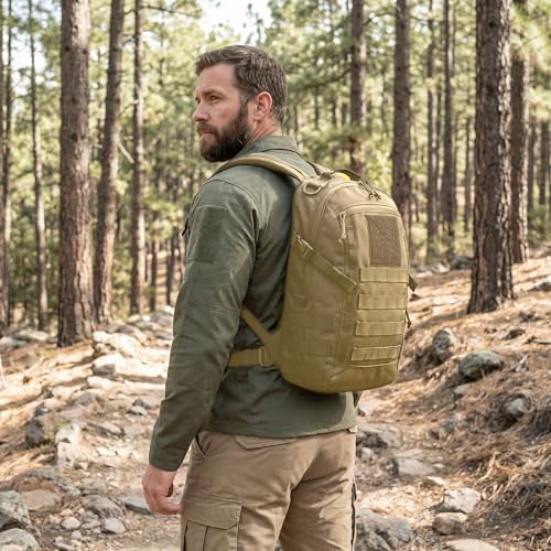 Small Tactical Backpack Military Daypack 12L Molle Bag Rucksack Army Daypack for Outdoor,Hiking,Camping,Travel (Tan) - color: Tan