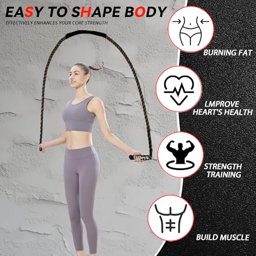 5.3lb Weighted Jump Rope, 10.5ft Adult Heavy Skipping Rope for Men and Women, Heavy Jump Ropes for Shaping Body, Home Workout, Total Body Workout Equipment (Black & Red)