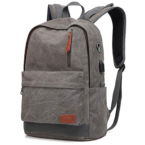 Canvas Laptop Backpack, Waterproof School Backpack With USB Charging College - color: Gray